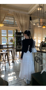 Back White Bow Long Sleeve Knit T-shirt