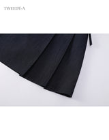 (NEW) Denim Ribbon Pleats Skirt 2 Colors