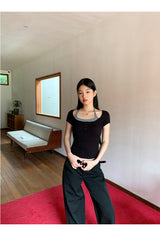 black wide casual straight pants
