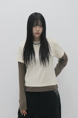 レイヤードストライプクロップTシャツ イエロー