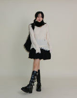 ラバーVネックダメージカットポイント長袖ニット (wool material)