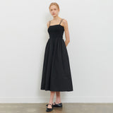 CAP SLEEVELESS SHIRRING LAYERED ONE PIECE BLACK