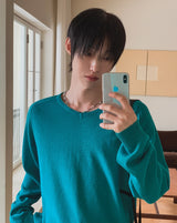 Air V-neck Linen Long Sleeve Knit