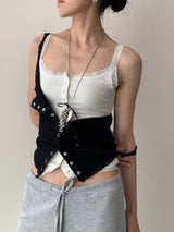 New lace ボタンスリムノースリーブTシャツ