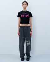 TWIN RIBBON CROP TSHIRT-BLACK