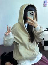 テリーシープ🐑☁🤎フーディーカーディガンジャケット🤎💛🖤3カラー