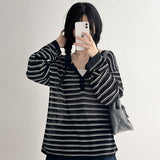Henry neck knit mood button striped knit (4 colors) 