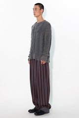 Heavy industry water-washed hand-distressed cable-knit sweater