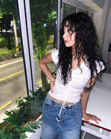 (2color) Bead Ball Shirring Cap Sleeve Tee