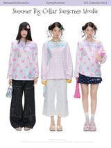BETWEENAND "Berry Holiday" サマーカラーブロックサンプロテクトルーズ長袖Tシャツ