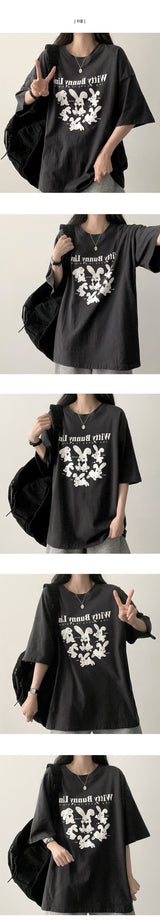 Runan バニーラビット ボックスフィット 半袖Tシャツ