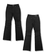 Star Stud Shirring Flared Denim Pants_Black