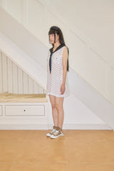 ポルカドットセーラースリーブレスワンピース (WHITE)