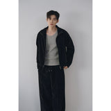 ベルベットコーデュロイカーブクロップジップアップ(Black)