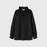 フリル襟ルーズブラウス [BLACK]