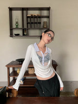 Pure Fake See-Through Two-Piece Long Sleeve T-Shirt