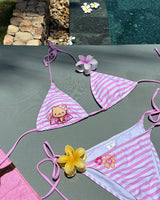 Stripe Aloha Tanning Kitty Bikini