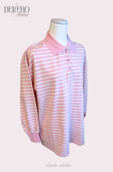 ピンクストライプルーズカラーTシャツ