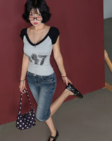Number rag and coloration short-sleeved T-shirt