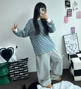 LINE POINT BALLOON WIDE LONG PANTS 🖤🤍🩶3COLOR