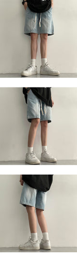 [S-3XL] MELSUWASHING Bendable Slit Stitch Denim Shorts