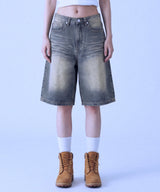 Basic Washing Bermuda Denim Pants - 2COLOR