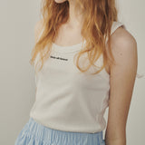 リブジャージーレタリングノースリーブTシャツ
