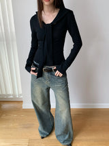 Shoulder Strap Soft Long Sleeve Tee