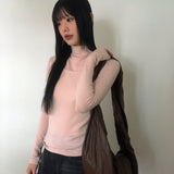 Lume unbalanced shoulder slit turtleneck knitwear