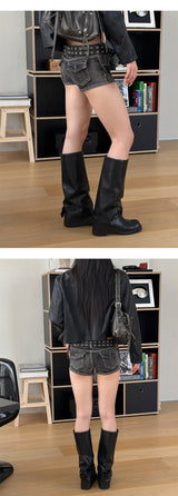 Crop leather blouson jacket(3color)