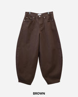 Brown Curved Denim Pants