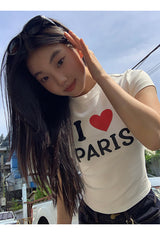I LoveショートスリーブラウンドスパンデックスTシャツ