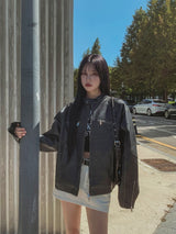 Bleed Washing Leather Biker Jacket