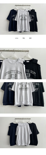 Verbe Unbalanced Shoulder Slit Short Sleeve Sweatshirt