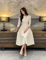 Deels Boat-Neck Puff Three Quarter Flare Long One Piece