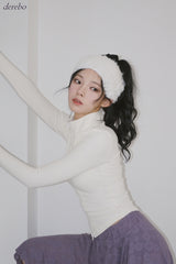 velvet line half-turtleneck zip-up slim top