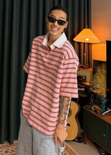 Striped Collar Short-Sleeve T 3COLOR