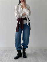Wrinkle V-Neck Tie Blouse