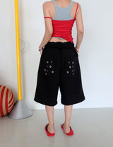 Punching Eyelet Three-Quarter Bermuda Pants