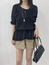 Ceruni Strap Shirred Frill Button Long Sleeve Blouse