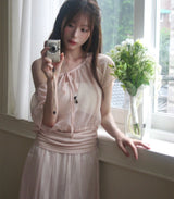 [ shimmer ] forget-me-not chiffon drape loose blouse