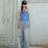 Drape Banded Tube Top Blue