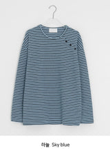 ビーダイアゴナルヘンリーネックボーダー長袖Tシャツ