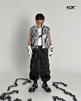 6X chain pattern vest padded jacket (Light Grey)