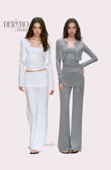 アンナ レース カーディガン トレーニング スリーピース セット (Sleeveless cardigan, pants)