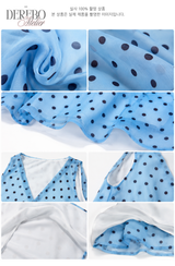 Blue Dot Scarf Sleeveless Blouse