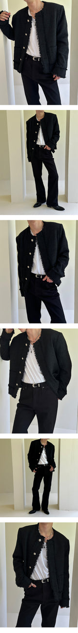 [Unisex] Cutting tweed round neck jacket(2color)