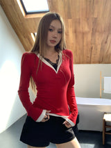 Lace Layered Long Sleeve V-Neck T-Shirt