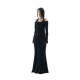 Side Panel Mermaid Maxi Skirt / Black
