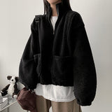 Hearty High-Neck Pocket Dumble Wool Soft Half Zip-Up